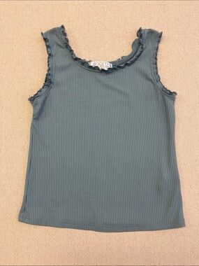 Girls' Teal Ribbed Ruffle Tank Top